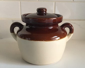 Vintage McCOY beans pot with lid , Pottery, Crock Pot, Utensil Crock, Farmhouse Primitive, Farmhouse Kitchen Decor, Rustic Kitchen