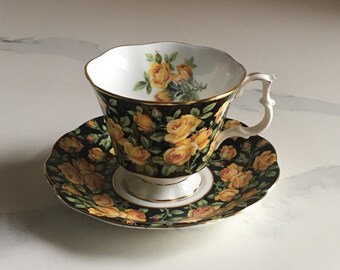 Vintage Royal Albert bone china teacup and saucer,  1970-80's 'Merrie England Series Chatsworth pattern, Collectible  Porcelain, High tea