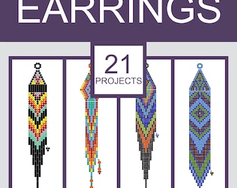 May include: A book cover featuring the text "BRICK STITCH SEED BEAD EARRINGS" with four colorful earring designs. The cover also includes the text "21 PROJECTS" and "BOOK OF PATTERNS 2 DESIGNED BY GALIYA".