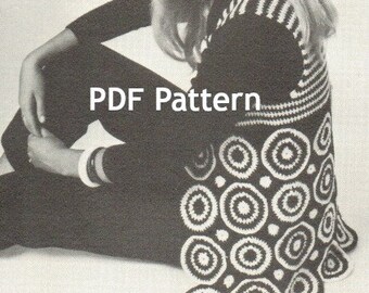 Crochet Vest, Unusual Granny Square Motif Pattern, Hippie Boho, Circle Stripes, Vintage 1971, PDF Instant, Digital Download
