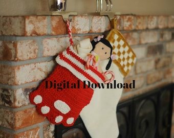 Pet Paw Christmas Stocking, Crochet Pattern, Solid Paw Print Sock, Crochet Dog or Cat PDF Pattern, Holiday, Photo Prop, Digital Download