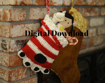 Pet Paw Christmas Stocking Crochet Pattern, Paw Print Sock, Crochet Dog or Cat PDF Pattern, Holiday, Photo Prop, Digital Download,