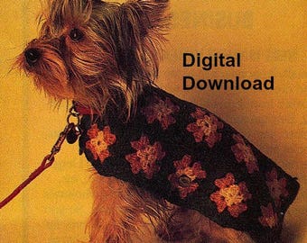 Puppy Dog Sweater, Classic Hippie Granny Square, Small Coat, Vintage 1960's, PDF Instant, Digital Download