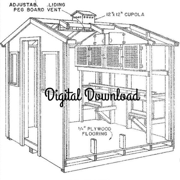 Chicken/Pigeon Coop Blueprint, Includes Nest Boxes, 8x8 Hen House, Brooder Layers Bantams, DIY Poultry, PDF Instant, Digital Download