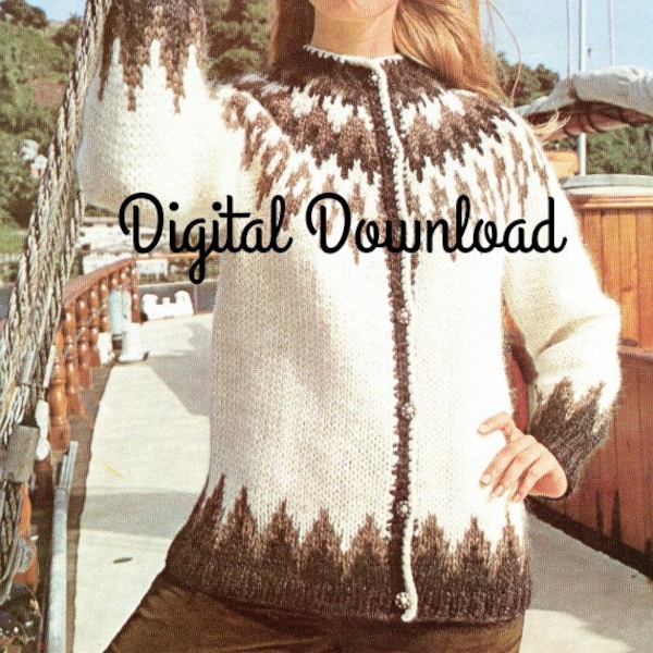 Icelandic Women's Sweater Pattern, Vintage Cardigan Pattern, Nordic Sweater, PDF Instant, Digital Download