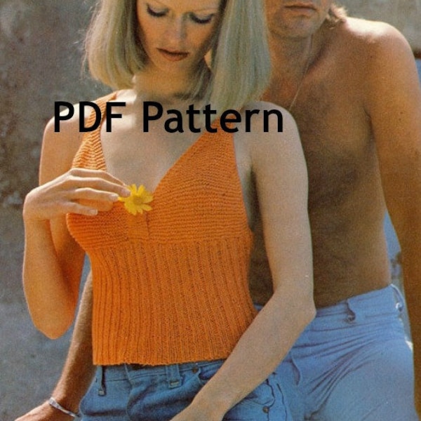 Hippie Women's Halter, Knitting Pattern, Boho 1970's, Digital Download, Instant PDF