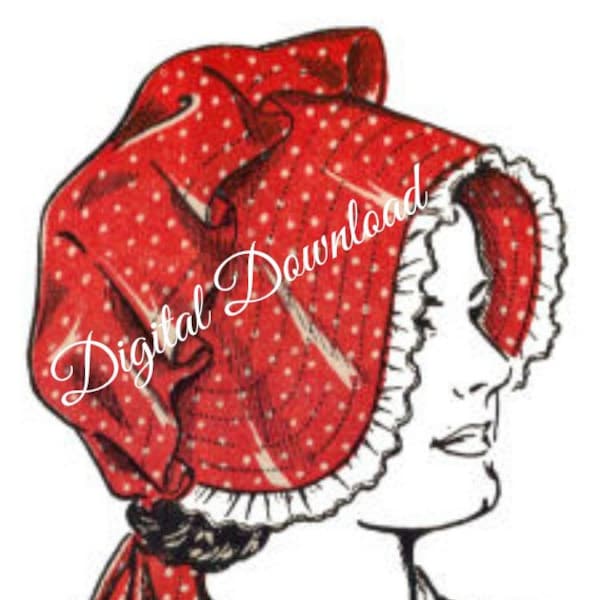 Sun Bonnet Sewing Pattern, SELF DRAFTED, Child's and Women's Sizes, Poke Hat, Vintage 1952, PDF Instant, Digital Download