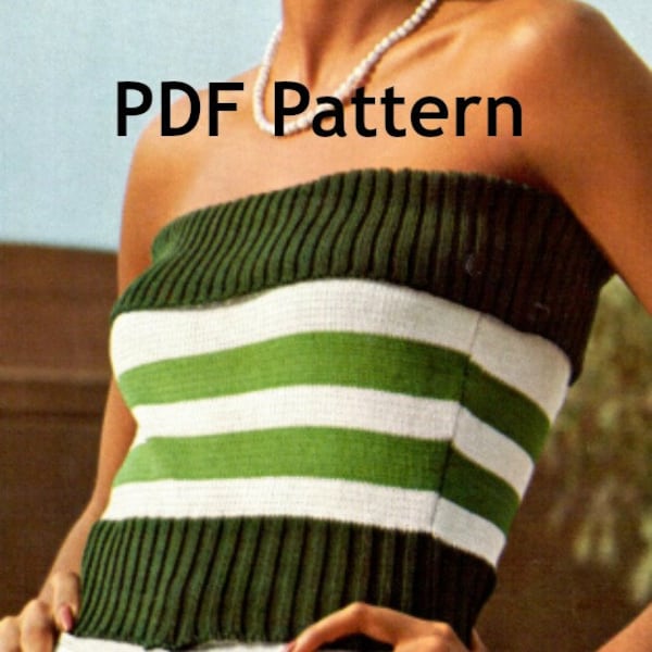 Knit Tube Top, Strapless Summer Tank Top, Perfect for Hot Summer Weather, Sleeveless, Vintage Pattern, PDF Instant, Digital Download