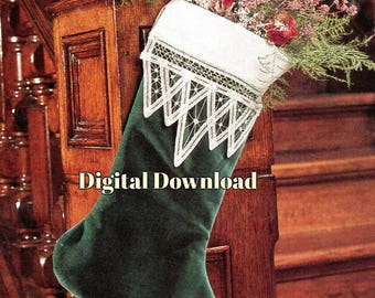Christmas Victorian Stocking Pattern, Classic Battenburg Lace Vintage ...