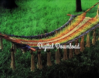 MACRAME Hammock Pattern, Classic 1970’s Hippie Vintage Pattern, Tasseled Garden Hammock for Adults, Rainbow, PDF Instant, Digital Download,