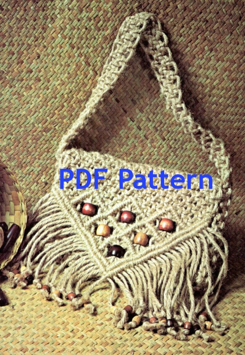 Macrame Purse, Jute Tote Bag, Cord Purse, Vintage 1970's Pattern, Pdf Instant, Digital Download image 1