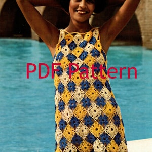 Tunic, Granny Square Motif Dress, Crochet Pattern Vintage, PDF Instant, Digital Download