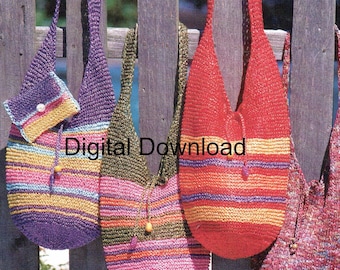 Market Bag, Tote, Purse Satchel, Shopping Bag, Hippie Boho ,Beginner Vintage Knit-Crochet Trim Pattern, Instant PDF, Digital Download