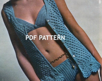 Bikini and Coverup, In 3 sizes, Beach Wear, Vintage Crochet Pattern, PDF, Digital Download