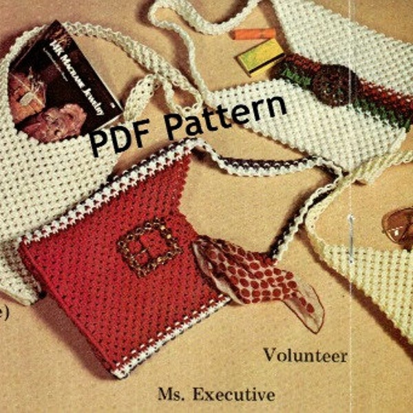 Macrame Shoulder Bags Patterns, 4 Vintage Patterns, One Low Price, PDF Instant, Digital Download