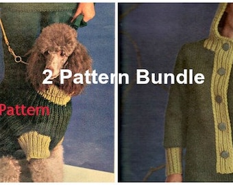 Matching Dog & Woman's Hooded Bulky Sweater Pattern, Bundle Vintage Knit Pattern, 3 Size's Booklet, EBook, Instant PDF, Digital Download