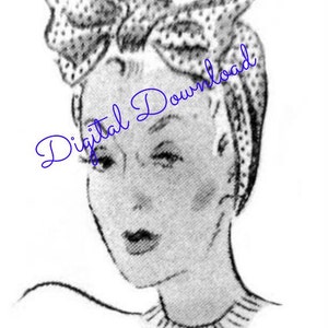 May include: Black and white line drawing of a woman wearing a polka dot headband tied in a bow on top of her head. The woman is looking to the side and has a slight smile on her face.