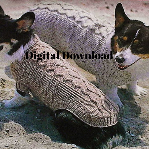 Fishermen/Aran Cable Knit Dog Sweater Pattern, Pet Jacket 5 sizes Chest 10-30”, Dog Coat, Vintage, Toy Dogs, PDF Instant, Digital Download