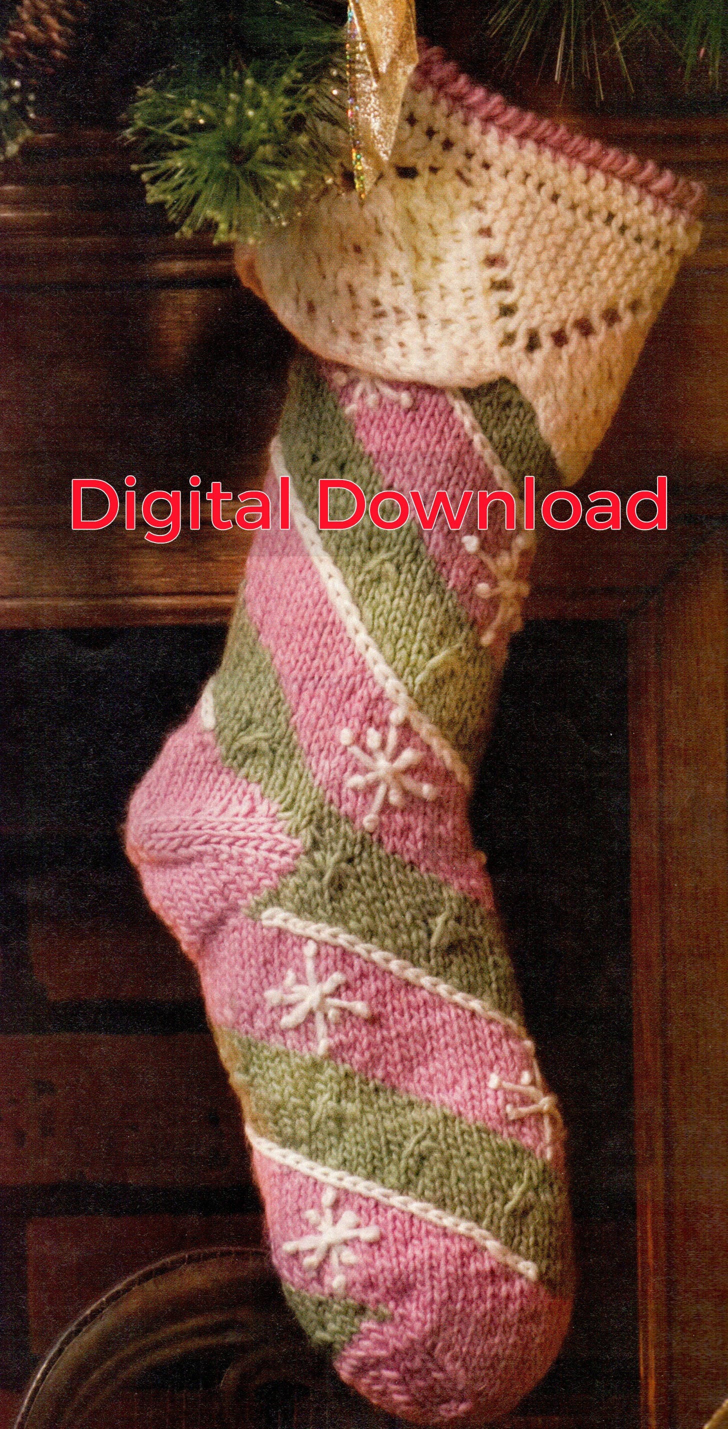 Knit Christmas Stocking Pattern Vintage Diagonal Striped Etsy