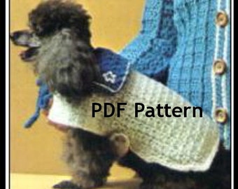 Dog Sweater, Pet Coat, Vintage 1970's Crochet Pattern, Sailor Style, Digital Download, Instant PDF