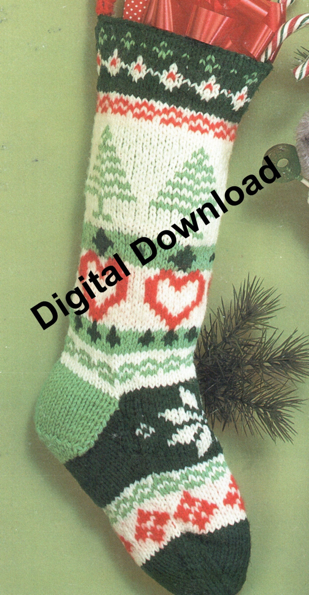 Fair Isle Knit Christmas Stocking, Vintage Christmas Sock, Holiday ...