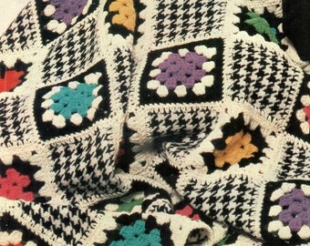 Houndstooth Granny Square Afghan, Vintage 1976 Pattern, Instant PDF, Digital Download