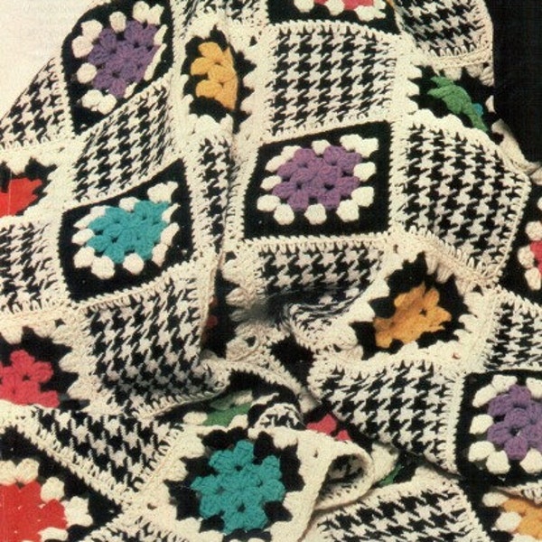 Houndstooth Granny Square Afghan, Vintage 1976 Pattern, Instant PDF, Digital Download