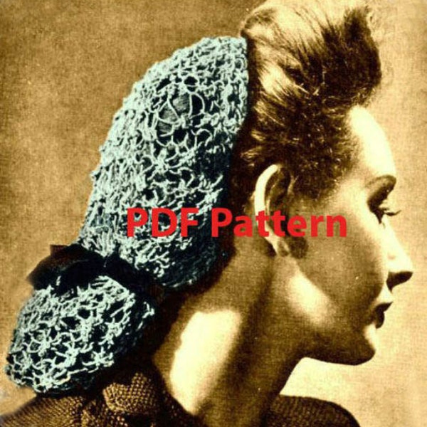 Snood Knit Pattern, Headband, Hairband, Fishnet Mesh Net, Vintage 1940's, PDF Instant, Digital Download