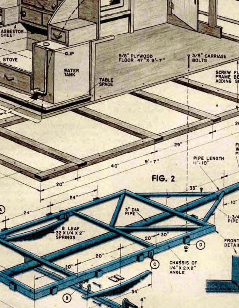 Tear Drop Camper Trailer Plans, Vintage 1940's Blueprint, Perfect for a