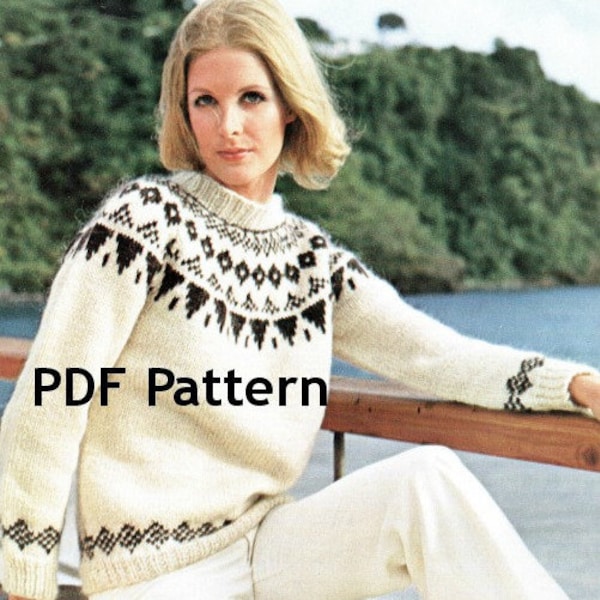 Icelandic Women's and Men's Pullover Sweater Pattern, Vintage Nordic Pattern, PDF Instant, Digital Download