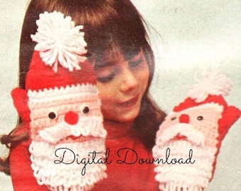 Children's Santa Mittens, Crocheted Pattern, Mitts Vintage, Instant PDF, Digital Download