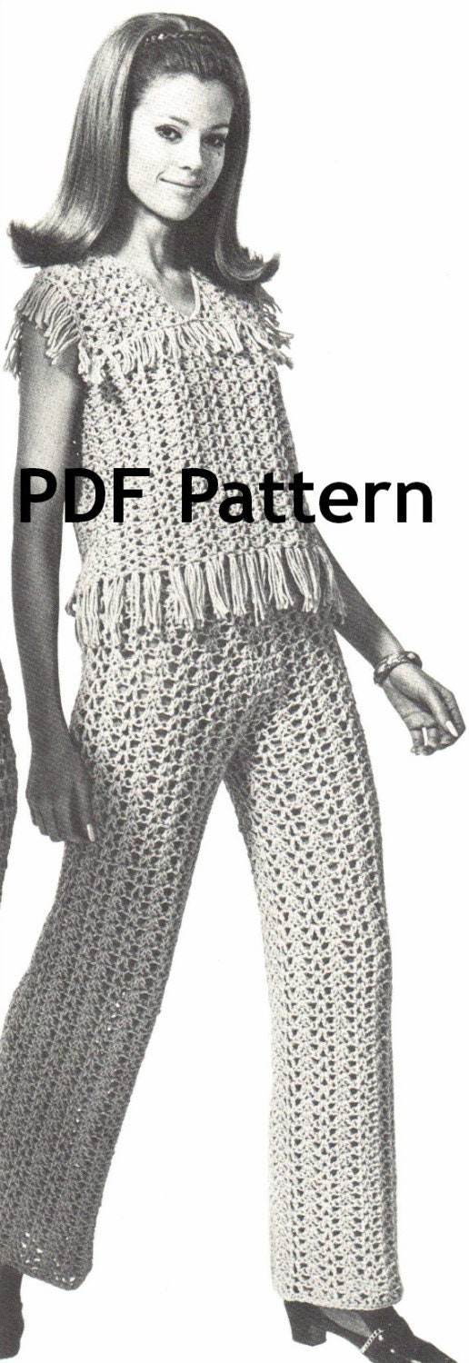 30 Hippie Crochet Patterns for Boho Outfits, Bags, Home Décor, and Gifts 33 Vintage Fringe Top and Bell Bottoms Pattern
