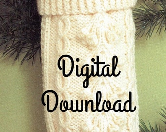 Fisherman Knit Christmas Stocking, Vintage Christmas Sock, Holiday Decorating Pattern, Retro, PDF Instant, Digital Download