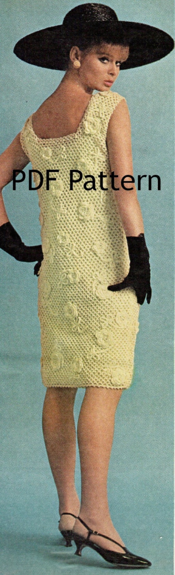 Sleeveless Dress, Audrey Hepburn Style, Vintage 1966 Crochet Pattern, Irish  Lace, Digital Download, Instant PDF - Etsy, image size:570x1871
