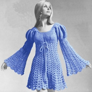 Juliet Style Crochet Dress, Wedding, Hippie Boho, Plus Size Pattern, 70&#39;s Empire Romantic, Bell Sleeve Tunic, PDF Instant, Digital Download