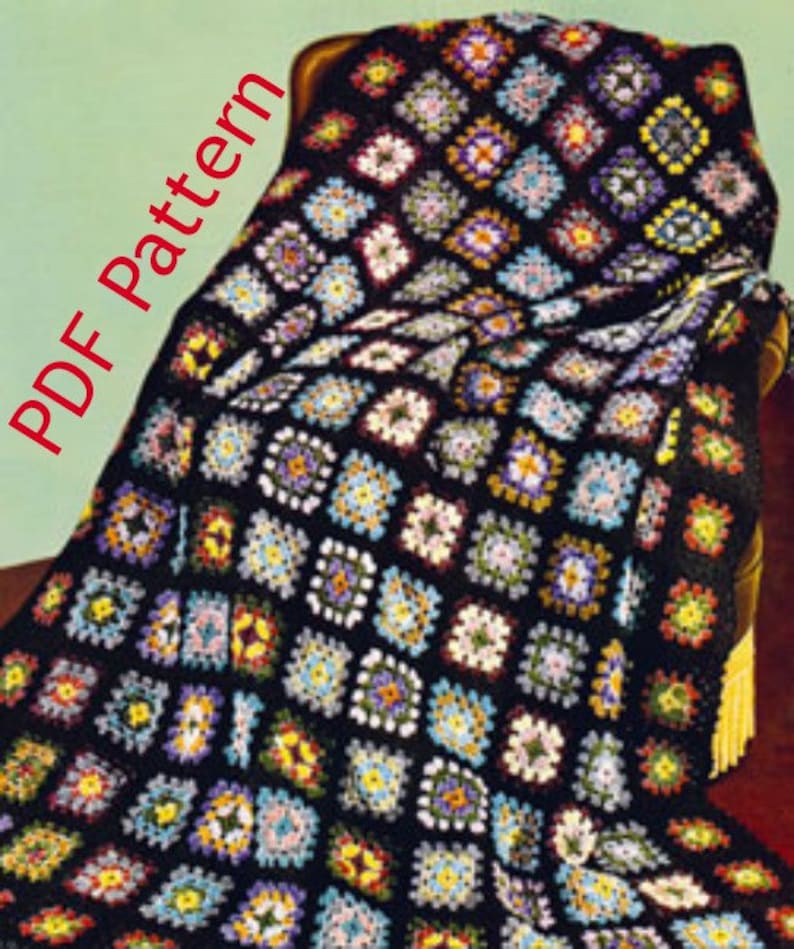 Granny Square Afghan Crochet Pattern, Vintage 1960's, Digital Download Etsy