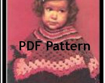 Child's Poncho Pattern, Crochet Hippie Granny Square Pattern, PDF Instant, Digital Download