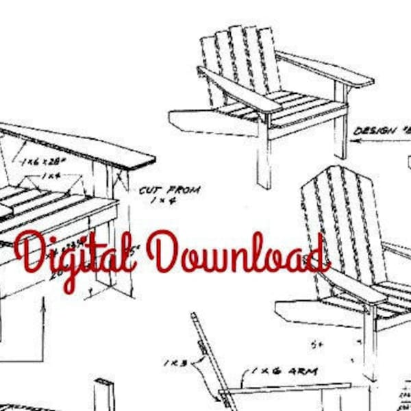 Adirondack Chair Plan/Blueprint, Patio Deck, DIY Outdoor Furniture, Classic Vintage 1960's, Instant PDF, Digital Download