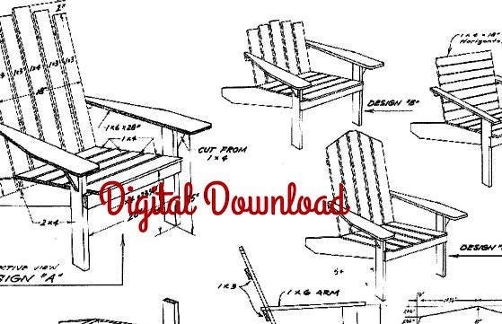 Adirondack Chair Plan/Blueprint Patio Deck DIY Outdoor Etsy