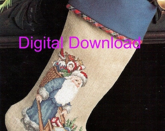 Needlepoint Christmas Stocking Pattern, Santa Old World, Saint Nick, St Nicholas, Cross Stitch, Holiday, PDF Instant, Digital Download