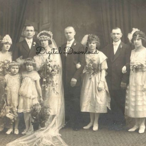 1922 Jazz Age/Roaring Twenties Wedding Party Photo, Edwardian Downton Abbey Wedding Photo, Sepia Tone, Instant PDF, Digital Download