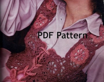 Granny Square Vest, Romantic Victorian, BoHo Motif Vest, Vintage 1973 Crochet Pattern, Instant PDF, Digital Download