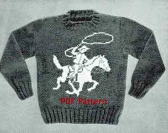 Vintage Boys Knit Sweater Rodeo Cowboy 