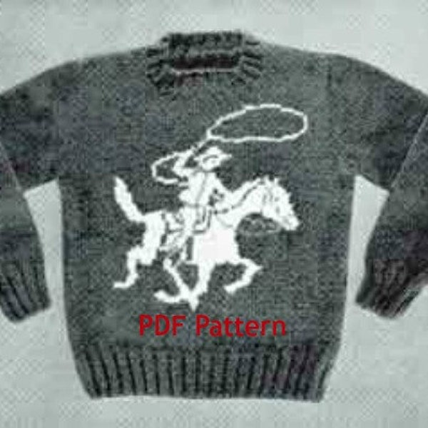 Vintage Boys Knit Sweater Rodeo Cowboy Pattern 1950s Digital Download