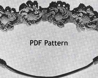 May include: A black crocheted headband with a floral design. The headband is made of delicate crocheted flowers and has a simple, elegant design. PDF Pattern.
