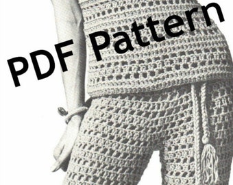 Bell-bottom Pants and Top, Hippie/Boho Style Crochet Pattern, Vintage Crochet Pattern, In 3 sizes, Digital Download, PDF Instant