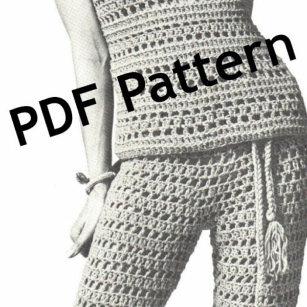 Bell-bottom Pants and Top, Hippie/Boho Style Crochet Pattern, Vintage Crochet Pattern, In 3 sizes, Digital Download, PDF Instant