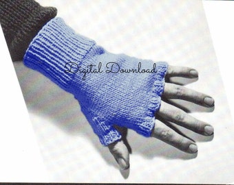 Mens Finger-less Gloves Knitting Pattern, Open Finger Gloves, War Relief, Vintage 1040's, PDF Instant, Digital Download