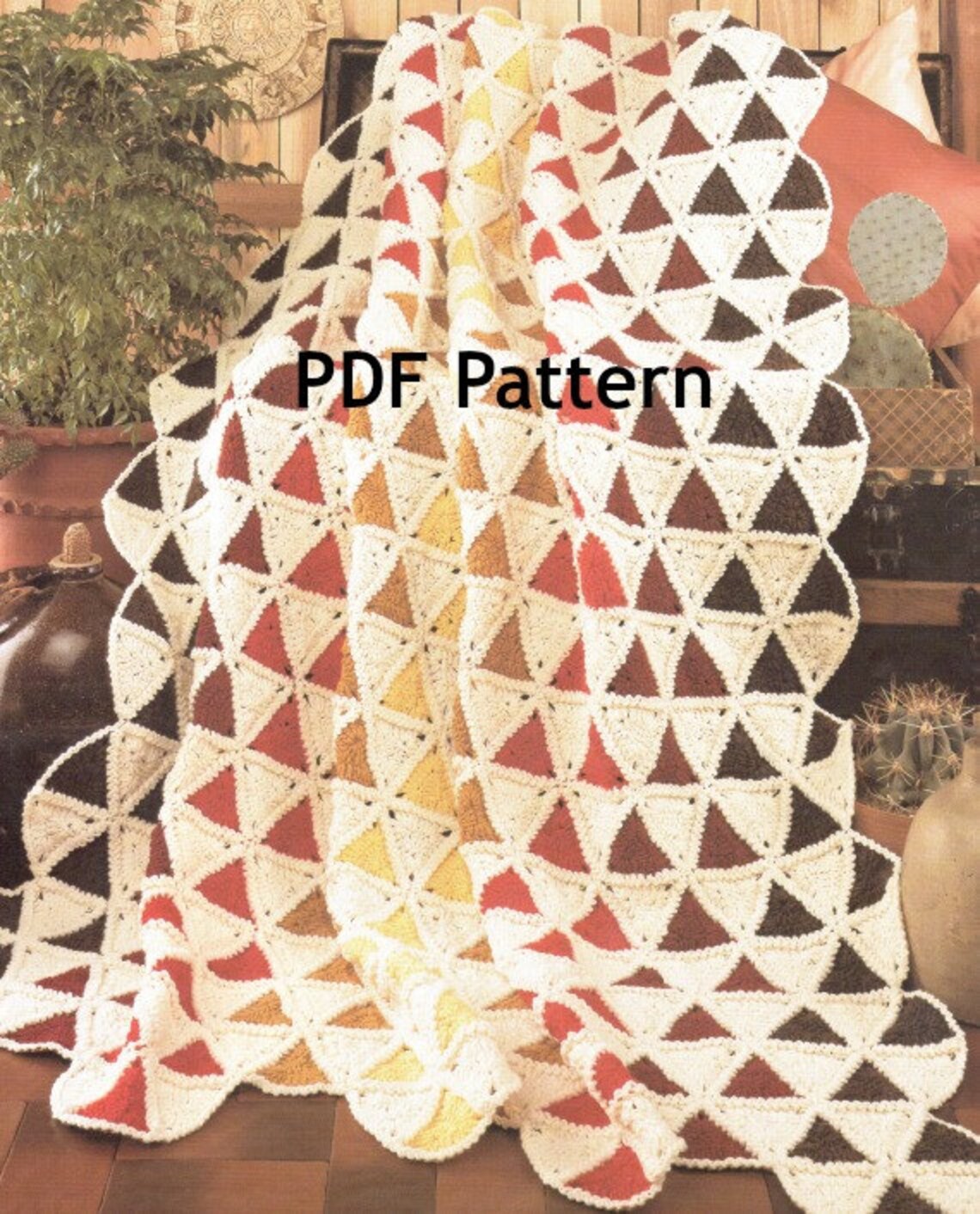 Granny Square Triangle Afghan Motif Vintage Crochet Pattern - Etsy UK
