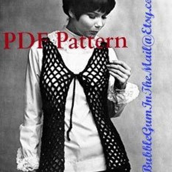 Crochet Vest Pattern, Classic Hippie Boho Vest, Vintage 1960s, PDF Instant, Digital Download